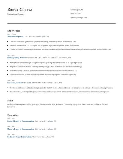 Motivational Speaker Resume