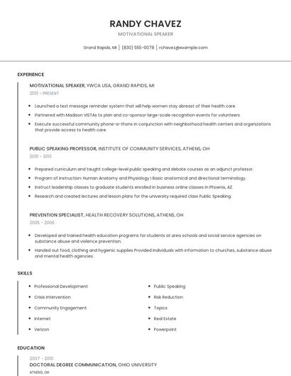 Motivational Speaker Resume