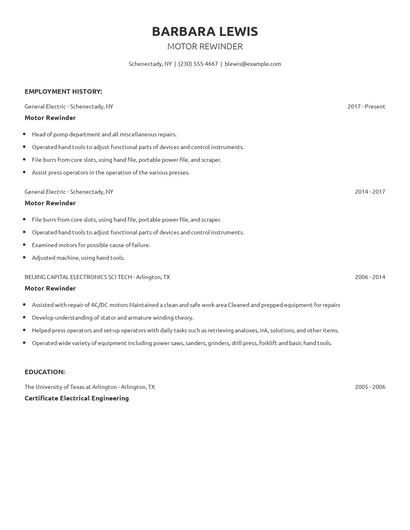 Motor Rewinder Resume