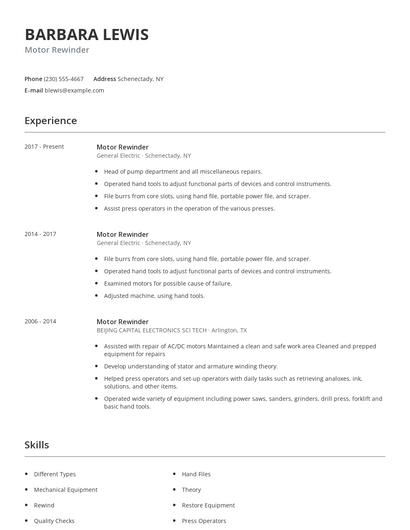Motor Rewinder Resume