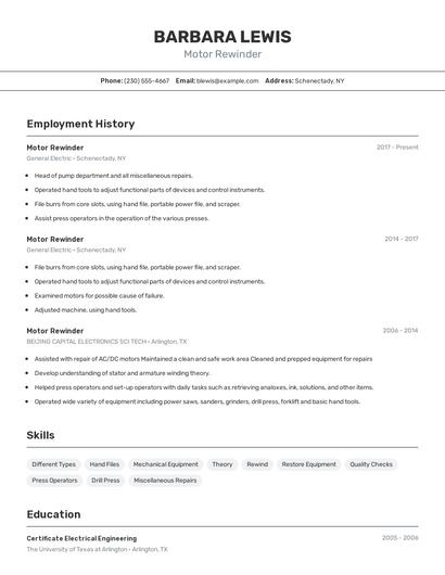 Motor Rewinder Resume
