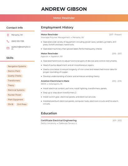 Motor Rewinder Resume