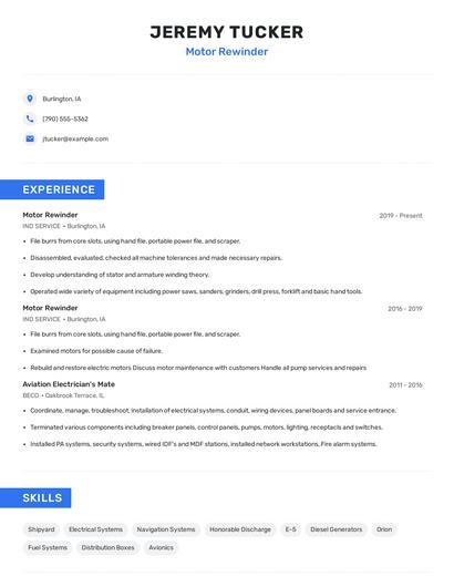 Motor Rewinder Resume