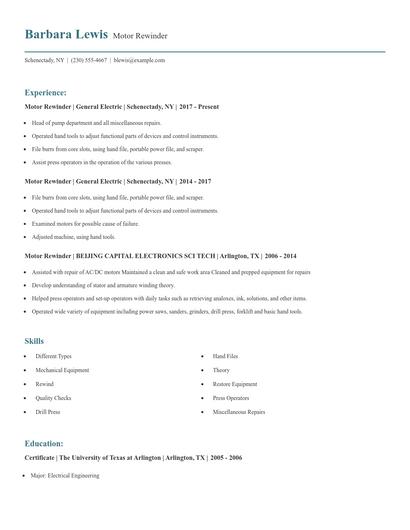 Motor Rewinder Resume