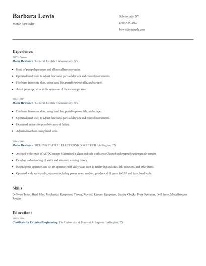 Motor Rewinder Resume