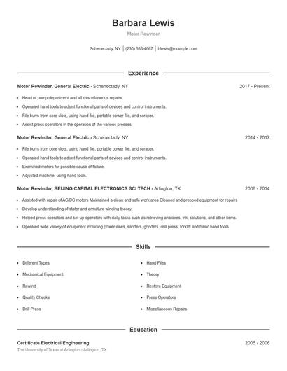 Motor Rewinder Resume