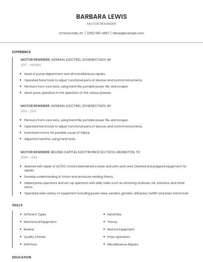 Motor Rewinder Resume
