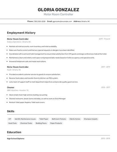 Motor Room Controller Resume
