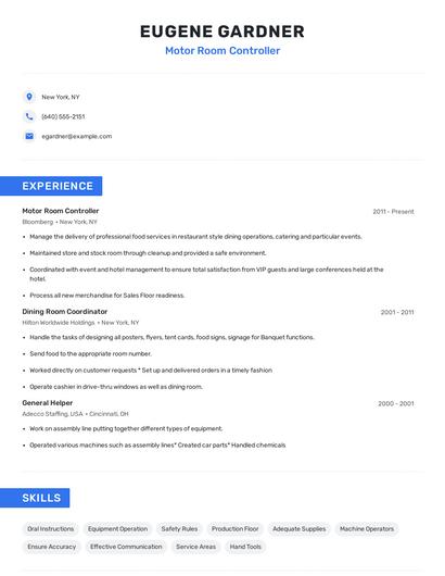 Motor Room Controller Resume