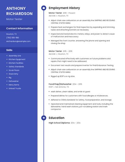 Motor Tester Resume