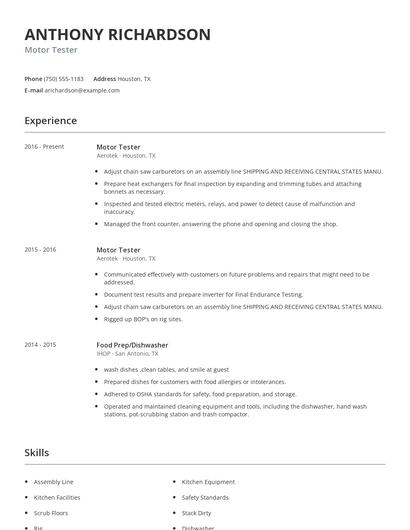 Motor Tester Resume