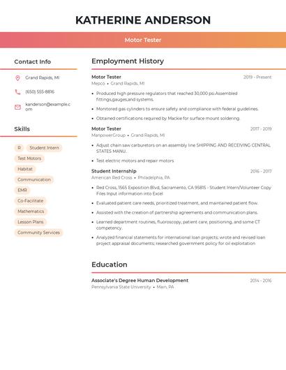 Motor Tester Resume