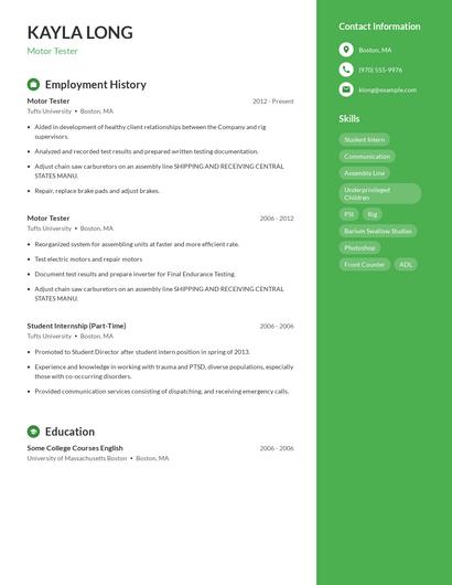 Motor Tester Resume