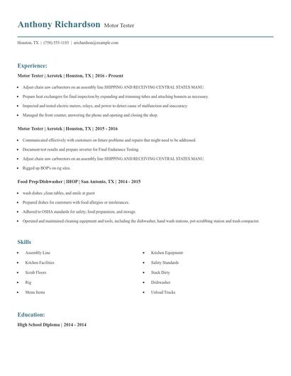 Motor Tester Resume