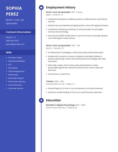 Motor Tune-Up Specialist Resume