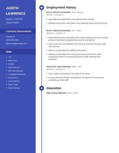 Motor Vehicle Assembler Resume