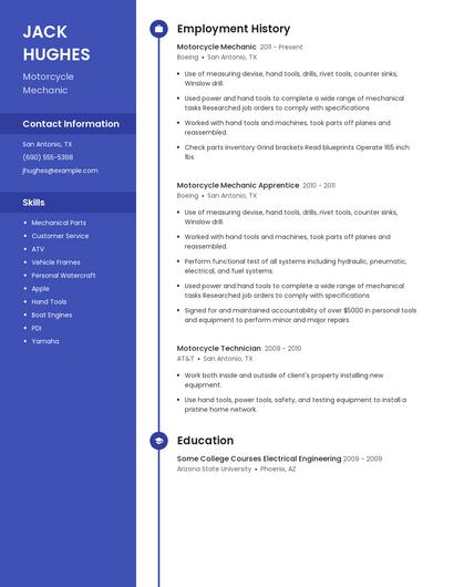 Motorcycle Mechanic Resume