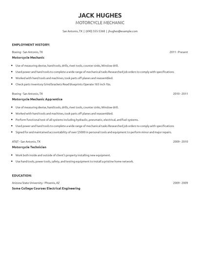 Motorcycle Mechanic Resume