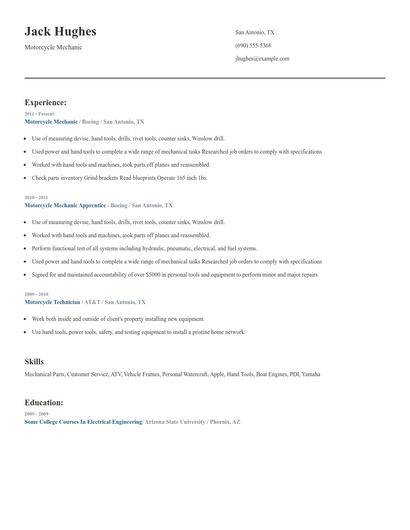 Motorcycle Mechanic Resume