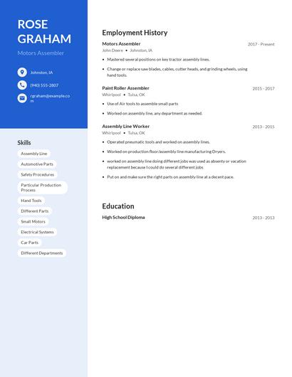 Motors Assembler Resume