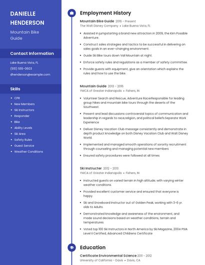 Mountain Bike Guide Resume