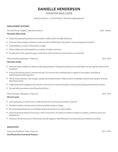 Mountain Bike Guide Resume