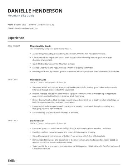 Mountain Bike Guide Resume