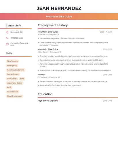 Mountain Bike Guide Resume