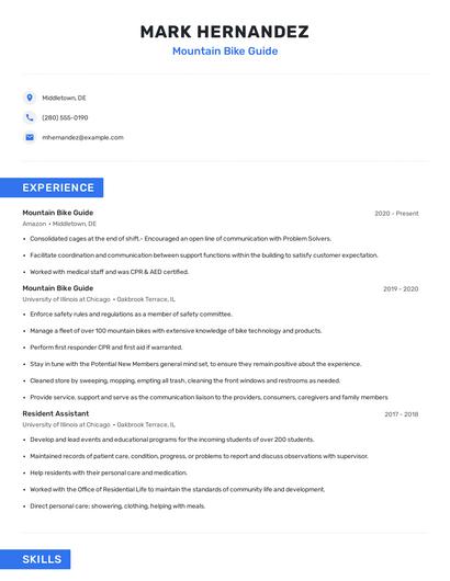 Mountain Bike Guide Resume