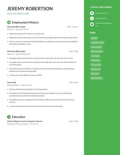 Mountain Bike Guide Resume
