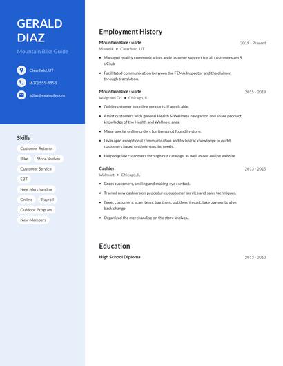 Mountain Bike Guide Resume