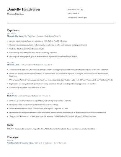 Mountain Bike Guide Resume