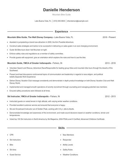 Mountain Bike Guide Resume