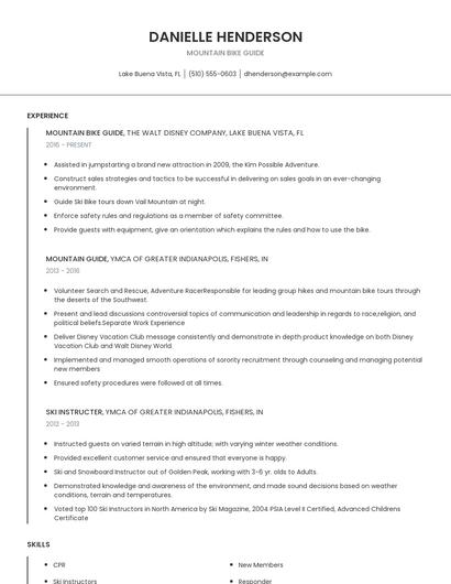 Mountain Bike Guide Resume