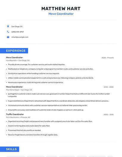 Move Coordinator Resume