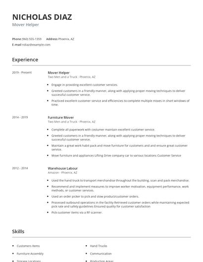 Mover Helper Resume