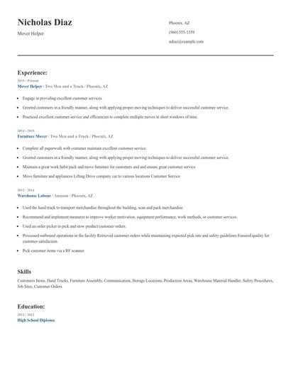 Mover Helper Resume