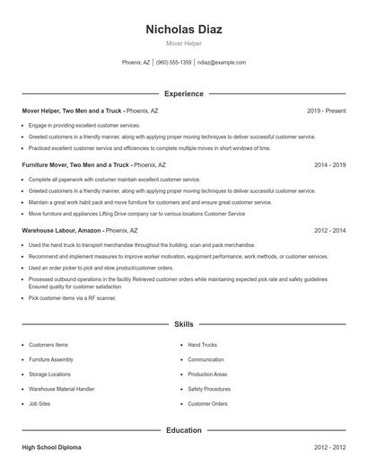 Mover Helper Resume