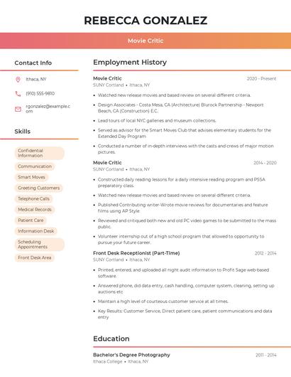 Movie Critic Resume