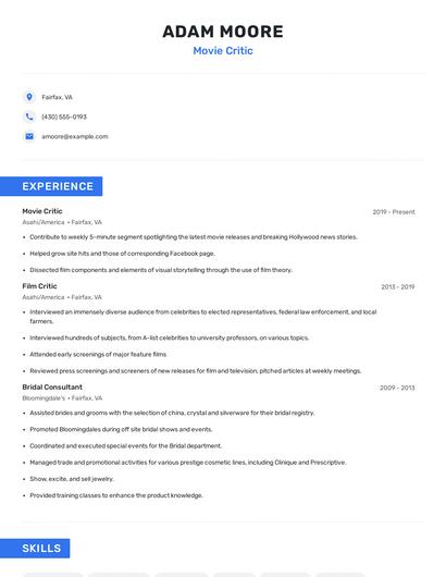 Movie Critic Resume