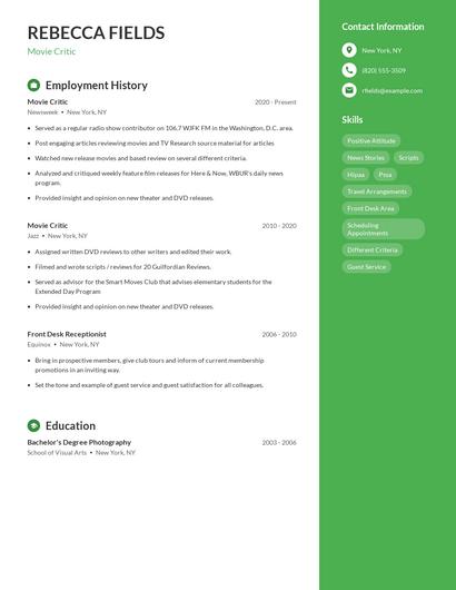 Movie Critic Resume