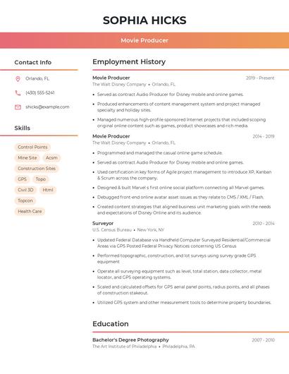 Movie Producer Resume