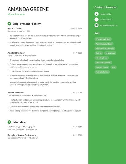 Movie Producer Resume