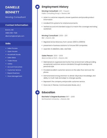 Moving Consultant Resume