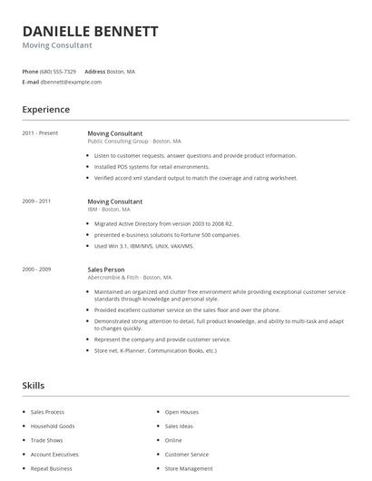 Moving Consultant Resume