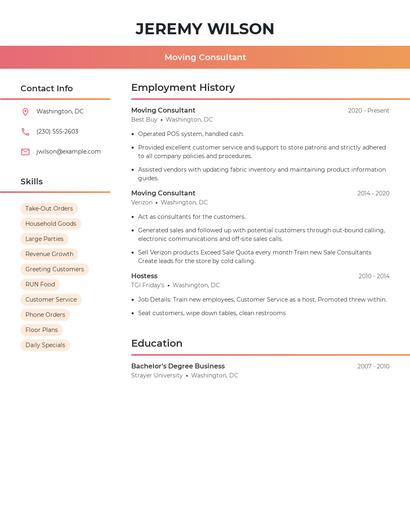 Moving Consultant Resume