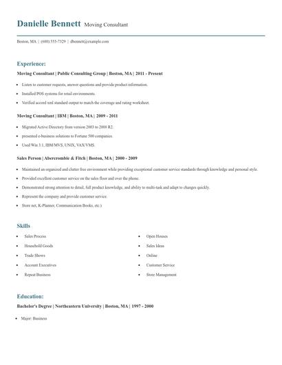 Moving Consultant Resume