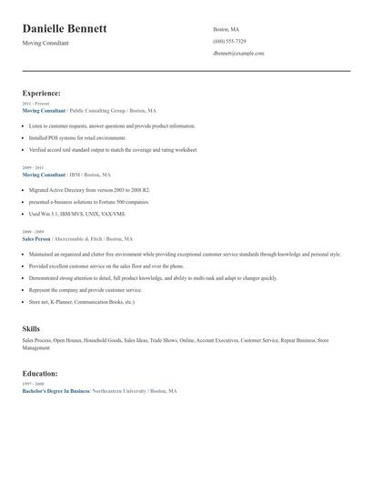 Moving Consultant Resume