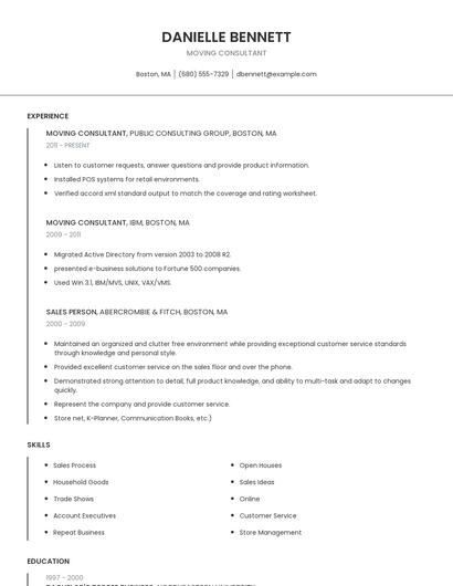 Moving Consultant Resume