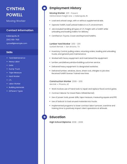 Moving Worker Resume